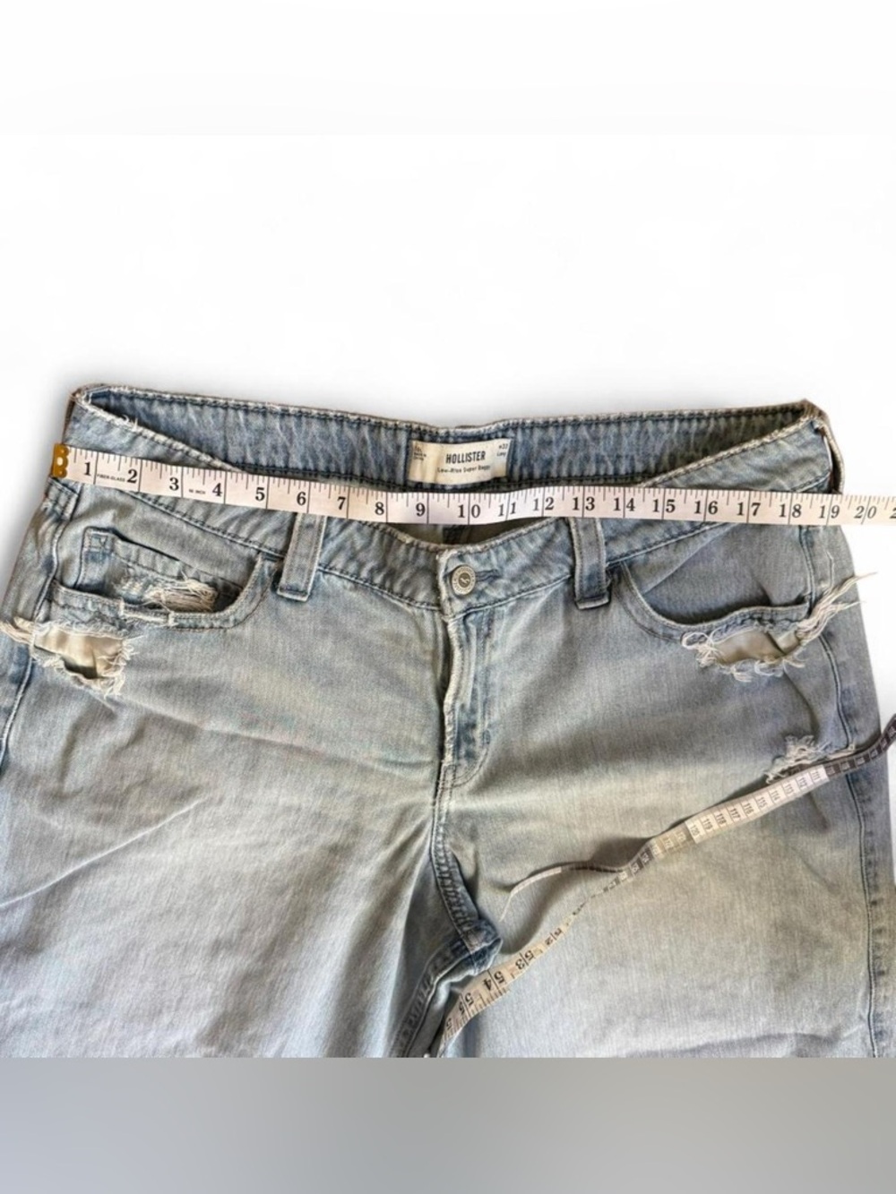 Hollister Low Rise Super Baggy Jeans 16L Light Wash Distressed Wide Leg W33 L34 - Picture 6 of 8